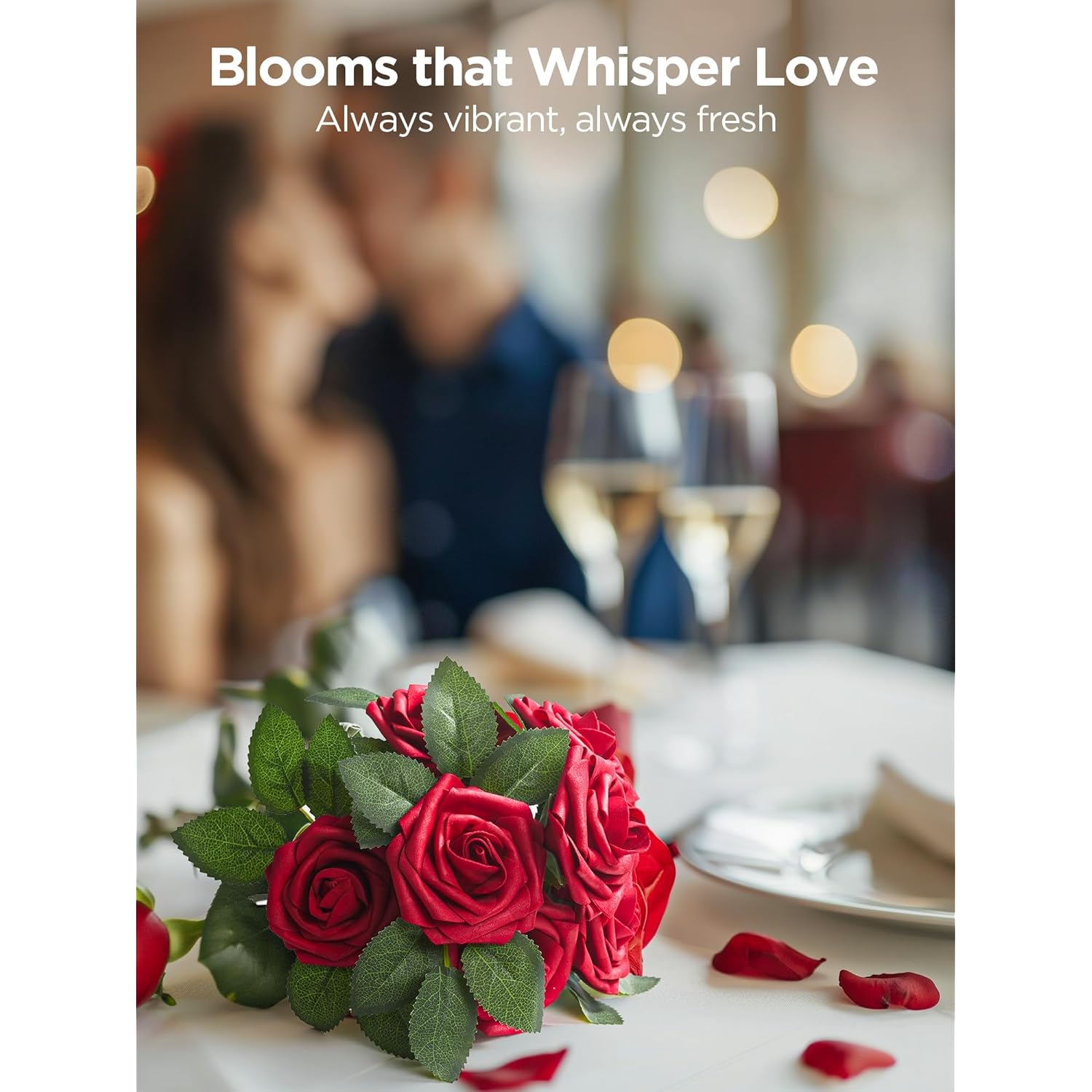 Artificial Flowers, 50 Pcs Dark Red Foam Fake Roses Bulk With Stems For Decoration Celebration Diy Wedding Bouquets Centerpieces Bridal Shower Party Christmas Tree