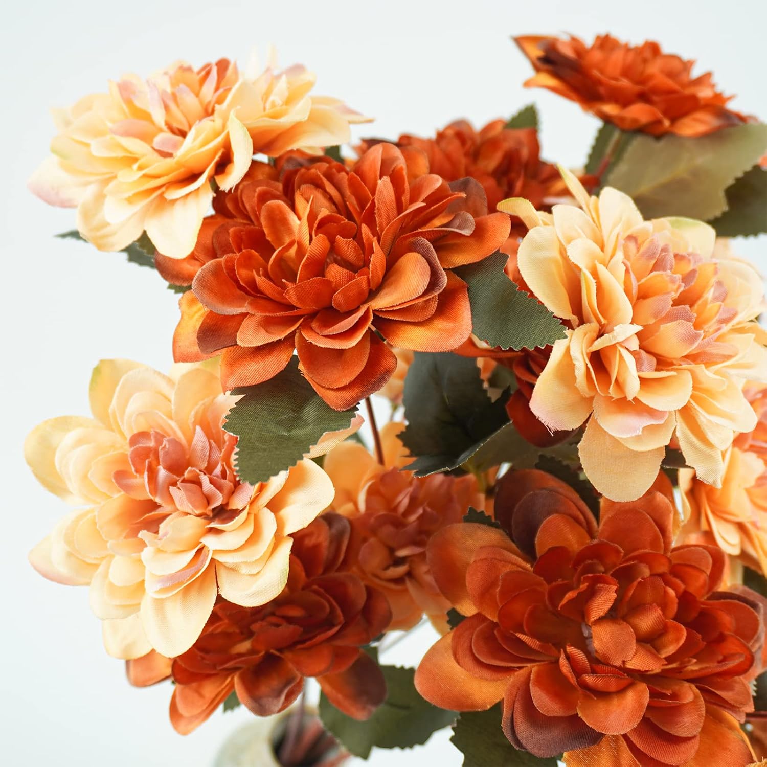 6Pcs Artificial Fall Flowers, 18 Heads Silk Fake Mums Flowers Faux Chrysanthemum Orange Flowers For Home Fireplace Table Centerpieces Flower Arrangement Fall Decor (Rust+Champagne)