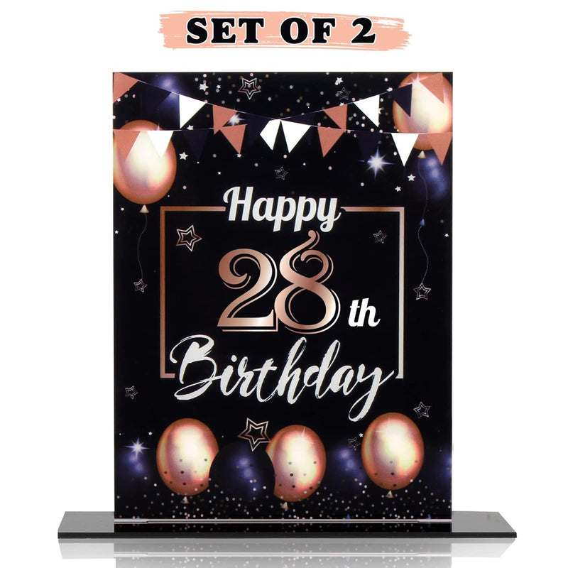 Happy 28Th Birthday Black & Gold Balloon Acrylic Table Poster Centerpi