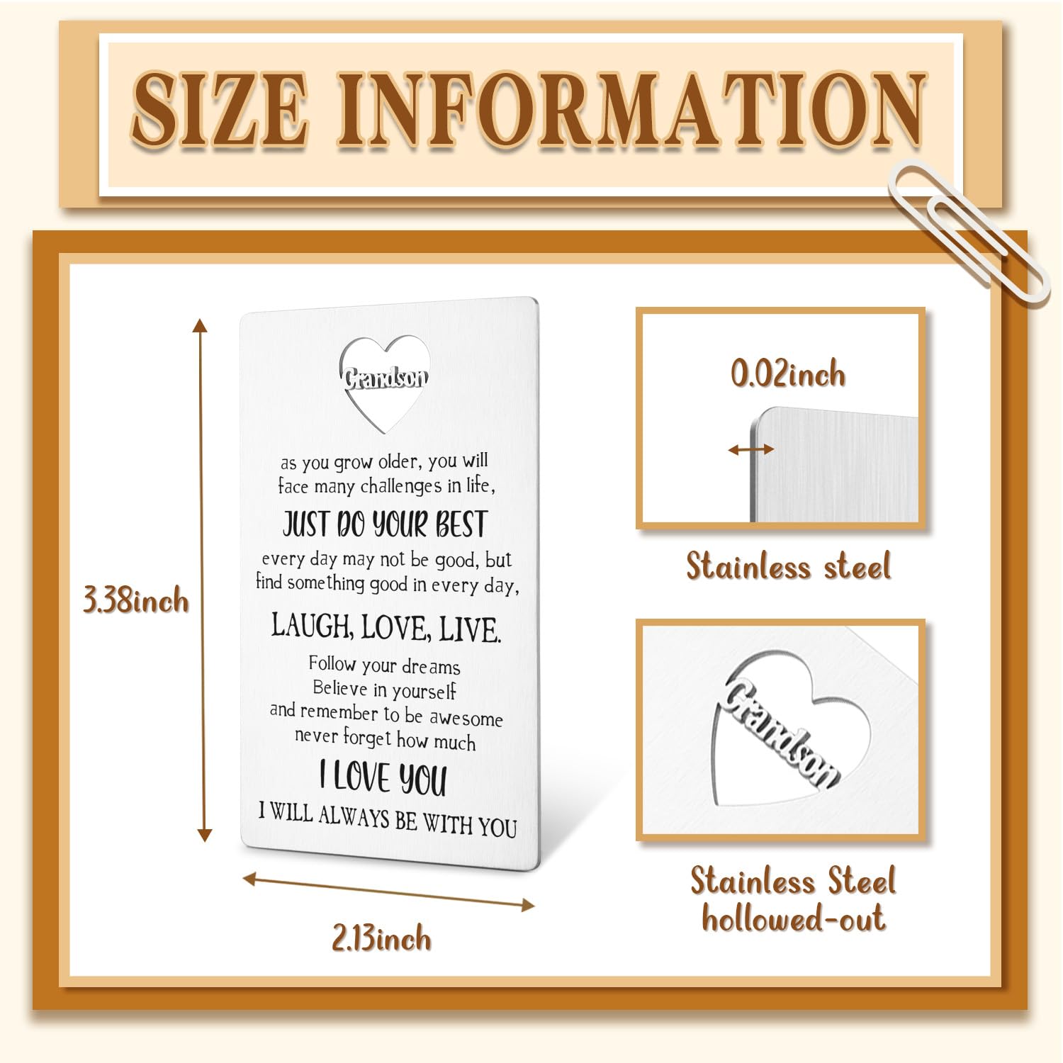 Grandson Wallet Card - Grandma'S Inspirational Gifts For Graduation, Birthday, Christmas & Deployment