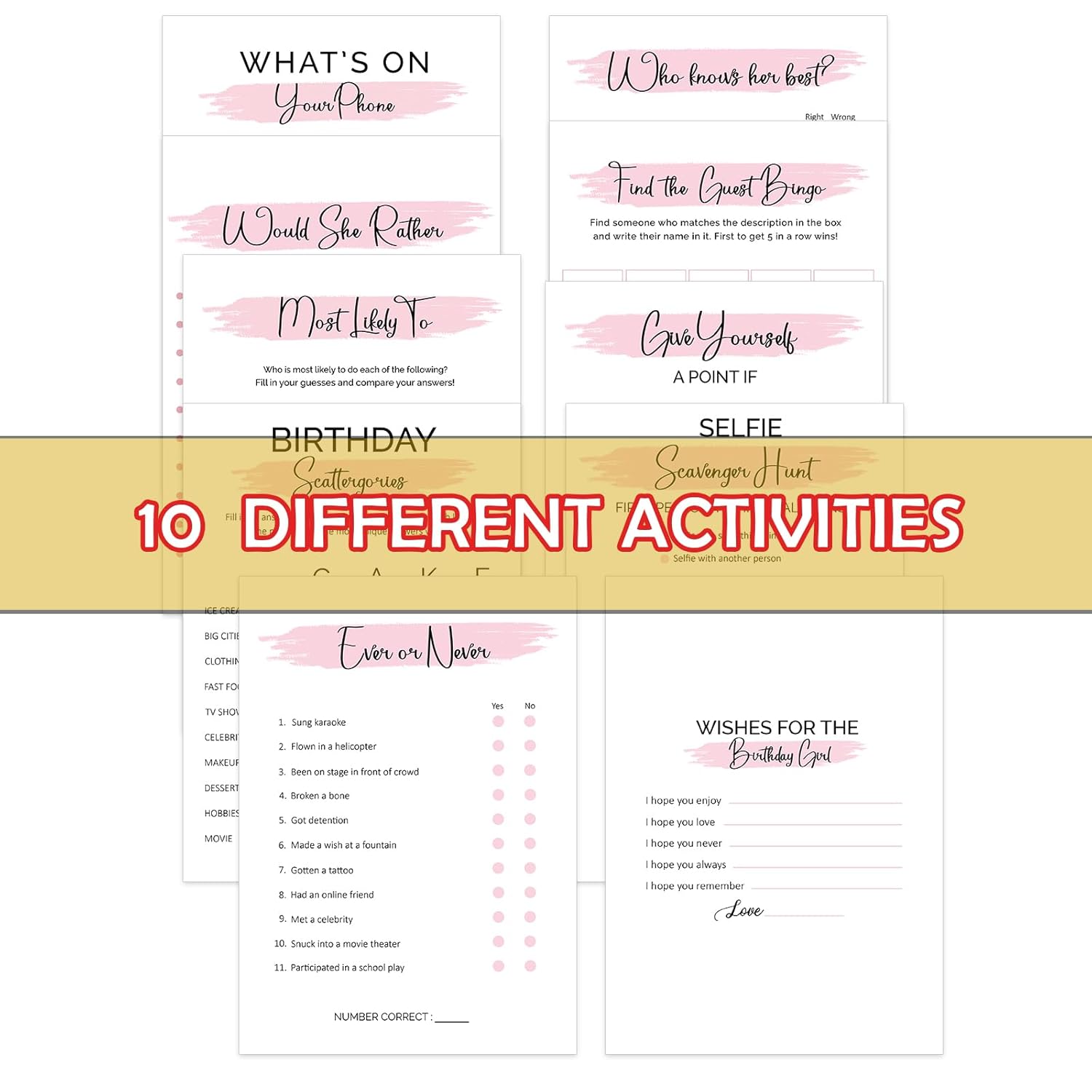10 Teen Birthday Party Games For Her, Birthday Games Bundle For 20 Guests, Sweet 16 Party Games, Teenager Bday Party Supplies