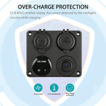 4 in 1 Charger Socket Panel, 12V 4.2A Dual USB Charger Socket Power Outlet & LED Voltmeter & Cigarette Lighter