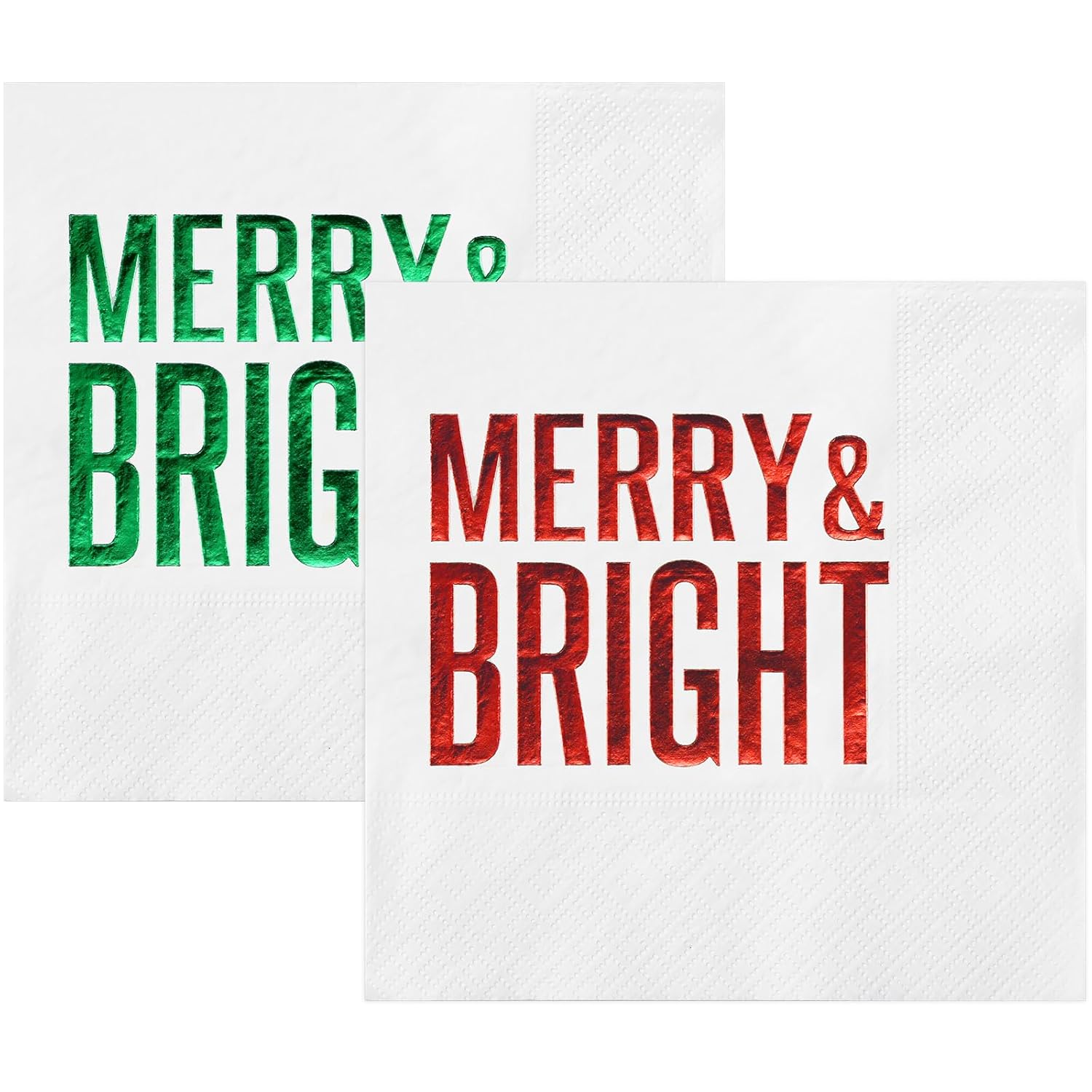 100 Pcs Christmas Paper Napkins Disposable, Merry Bright Red And Green Foil Cocktail Napkins, Xmas Holiday Party Guest Dinner Napkin Hand Towels For Christmas Winter Party Supplies, 6.5 X 6.5 Inch