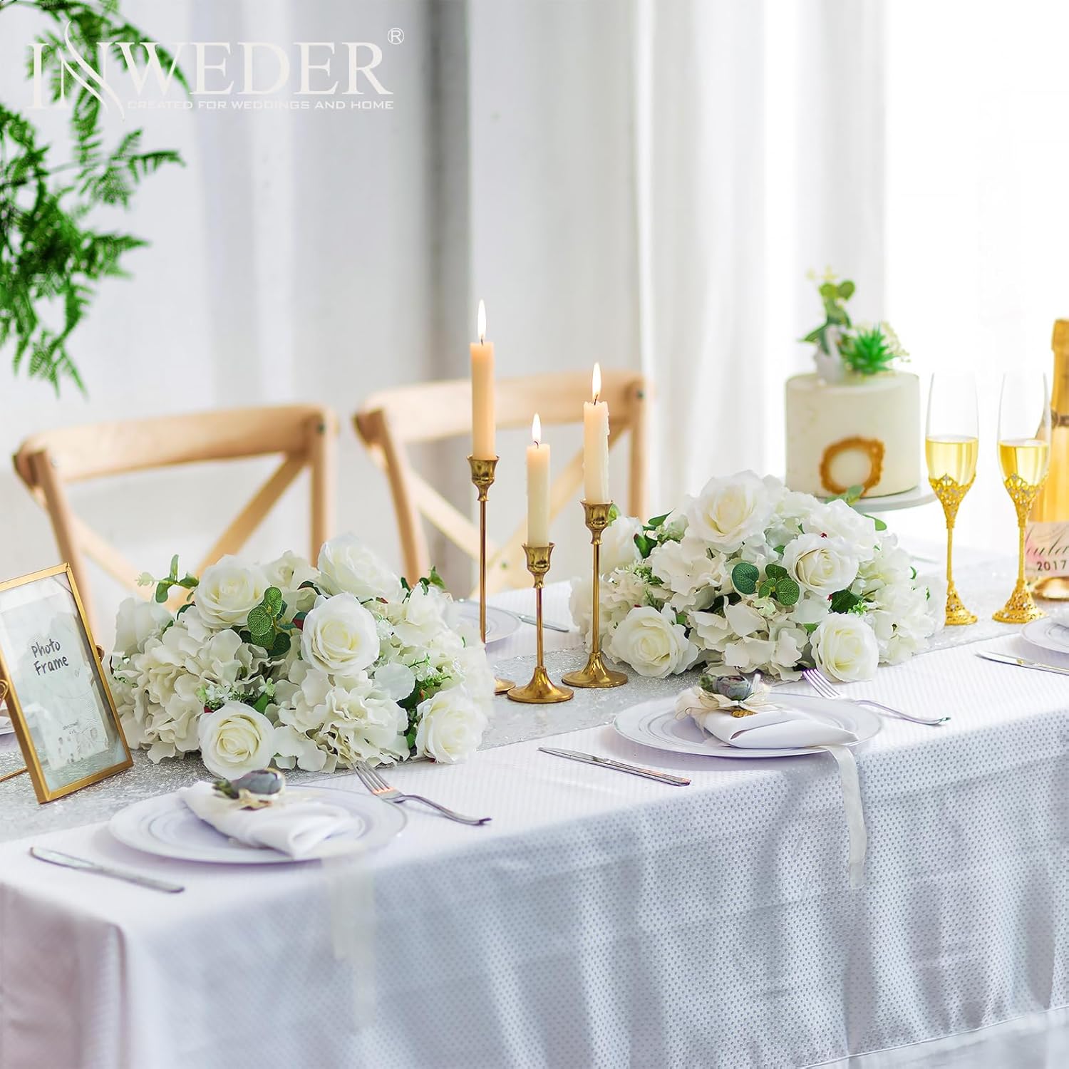 White Flowers Balls For Centerpieces: 2 Pcs 14.2" Diam Flower Centerpieces For Tables In Wedding Reception Decorations Arrangement For Party Celebration Planners