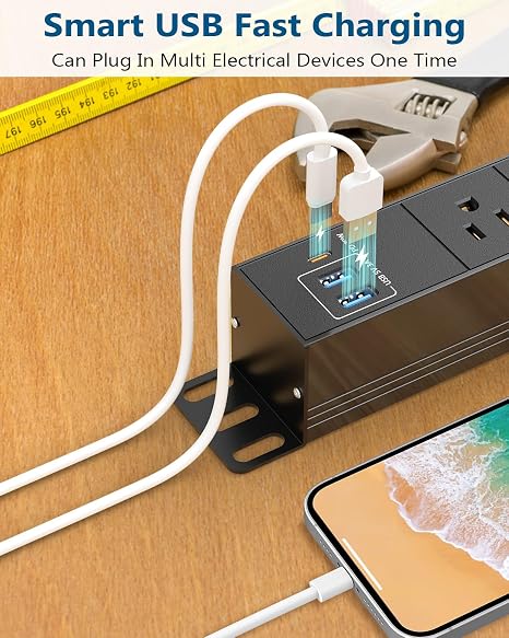 8 Outlet Heavy Duty Power Strip 20W USB C 6FT Metal Surge Protector