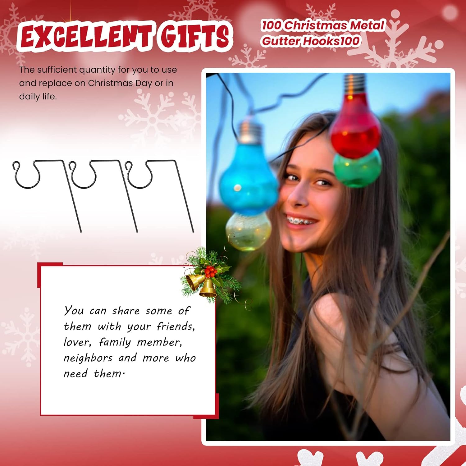Metal Christmas Light Gutter Hooks Christmas Light Hanger Hooks For Gutters Stainless Steel Xmas Outdoor Clips For Kitchen Bathroom Work Shop Garden(Black,100 Pieces)