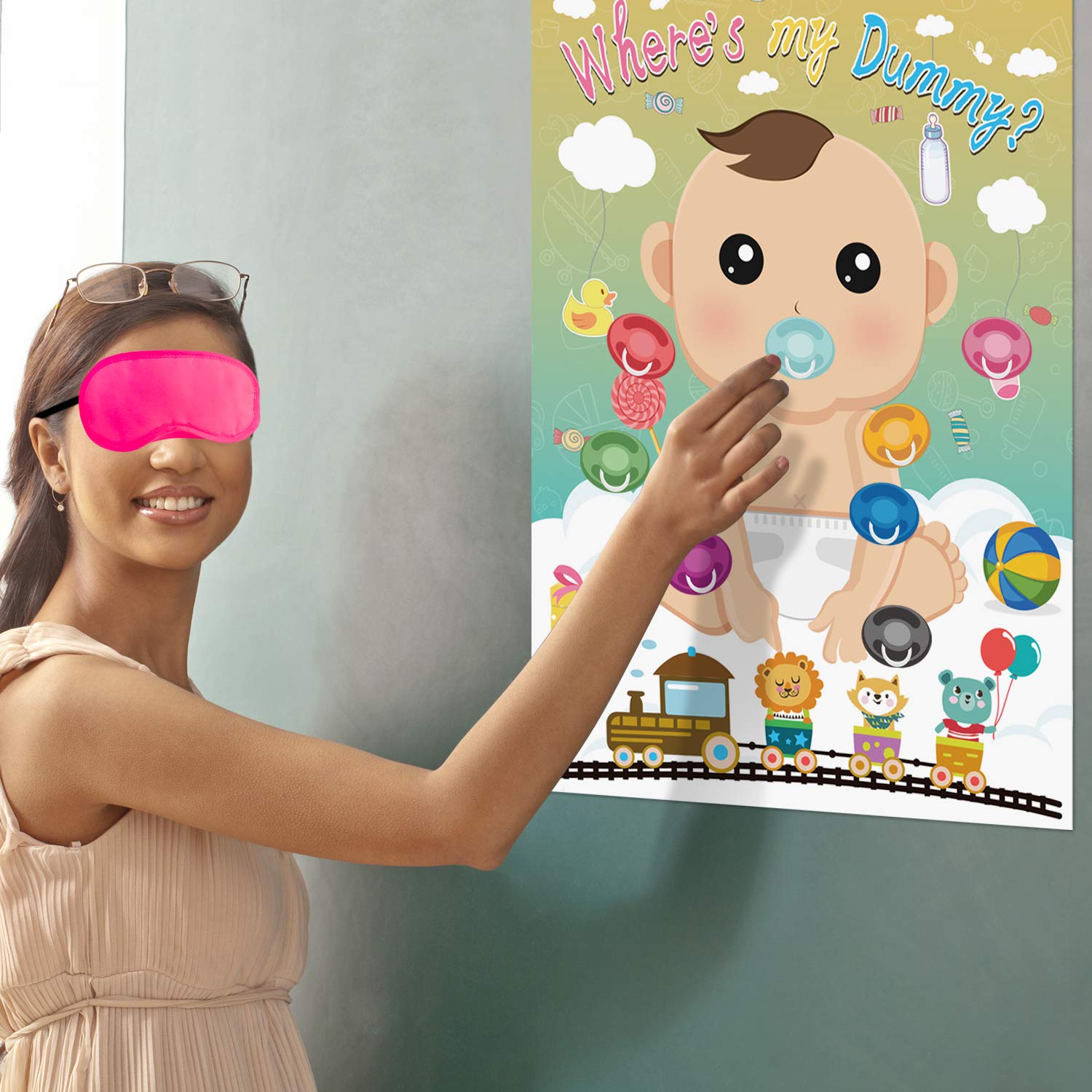 Baby Shower Party Games - Pin The Dummy On The Baby Game With 24Pc Pacifier Stickers
