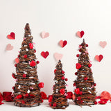3 Pcs Valentine'S Day Table Rattan Trees-Valentine'S Table Rattan Trees With Berries, Red Pink White Heart Centerpieces Decorations For Wedding Anniversary Party, Romantic Home Decor