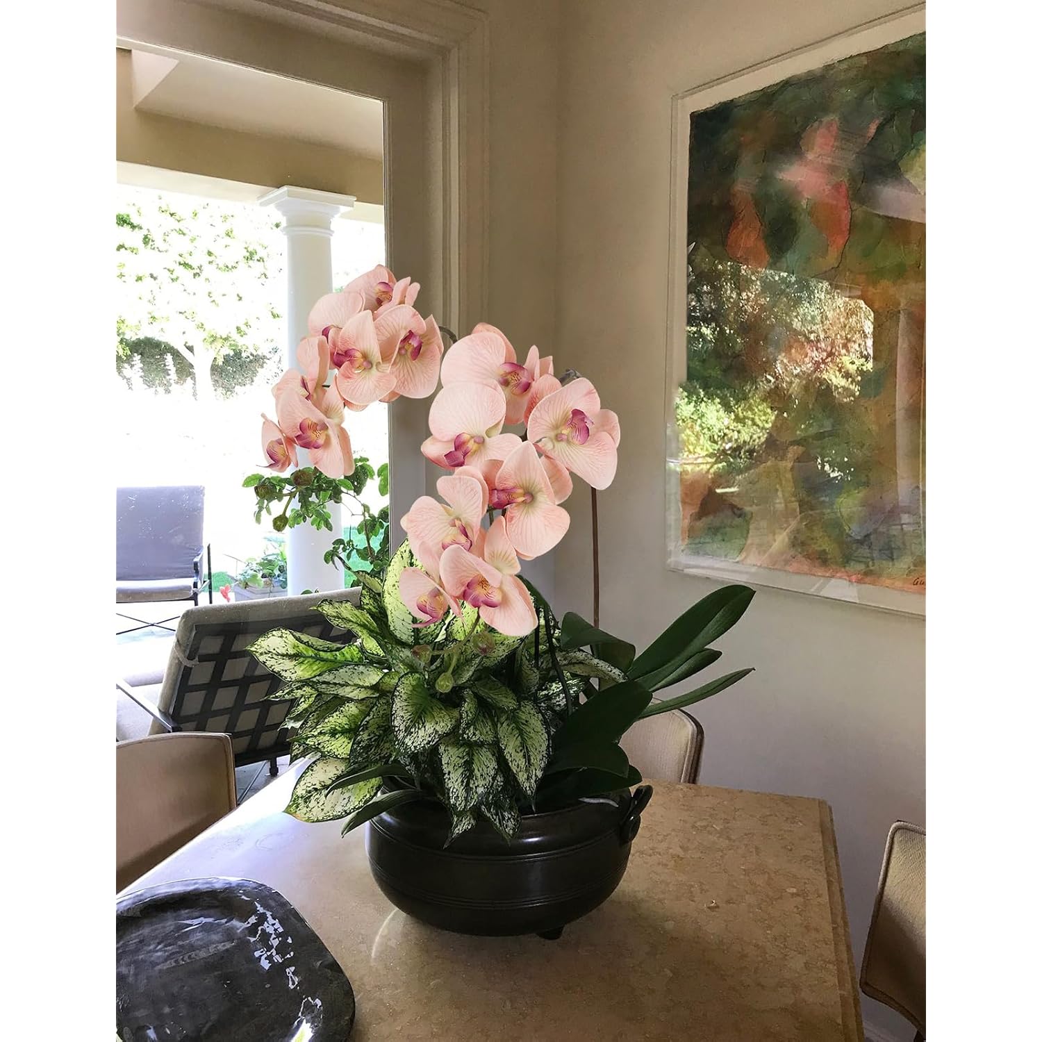 2Pcs Champagne Pink Orchid Artificial Flowers, 34.3" Real Touch Fake Orchid Latex Phalaenopsis Branches For Home Party Wedding Bridal Shower Decoration