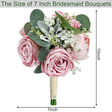 Set Of 2 Bridesmaid Bouquets, Artificial Silk Wedding Flower Arrangements For Party Ceremony Anniversary Marriage Proposal Bridal Shower Decorations - Dusty Pink