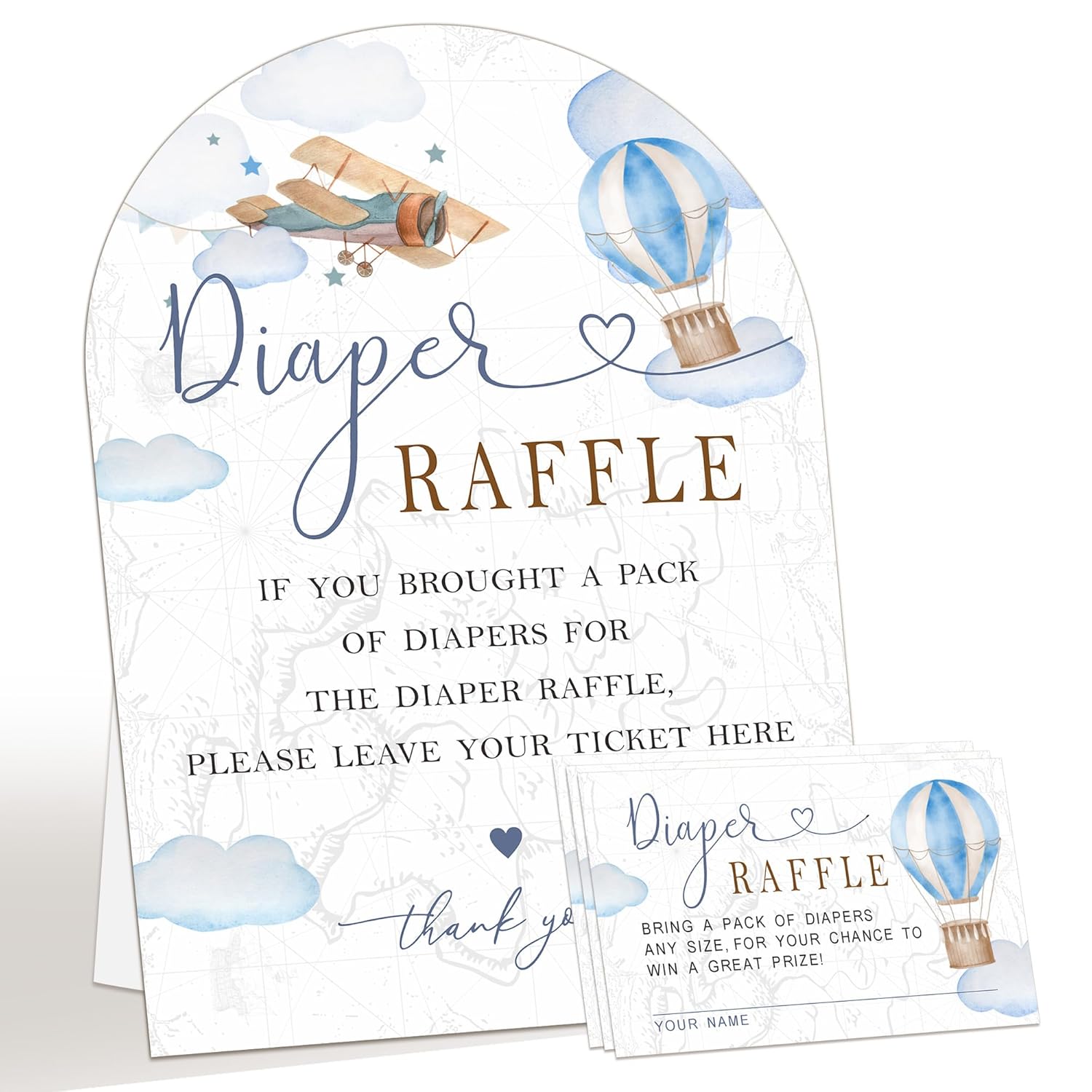 7" X 10" Baby Shower Decoration - Sky And Planes - 50 Pieces Of Diaper Raffle Tickets, And 1 Sign Baby Shower Game, Diaper Raffle Tickets, Suitable For Party Table Decoration & Games - A10