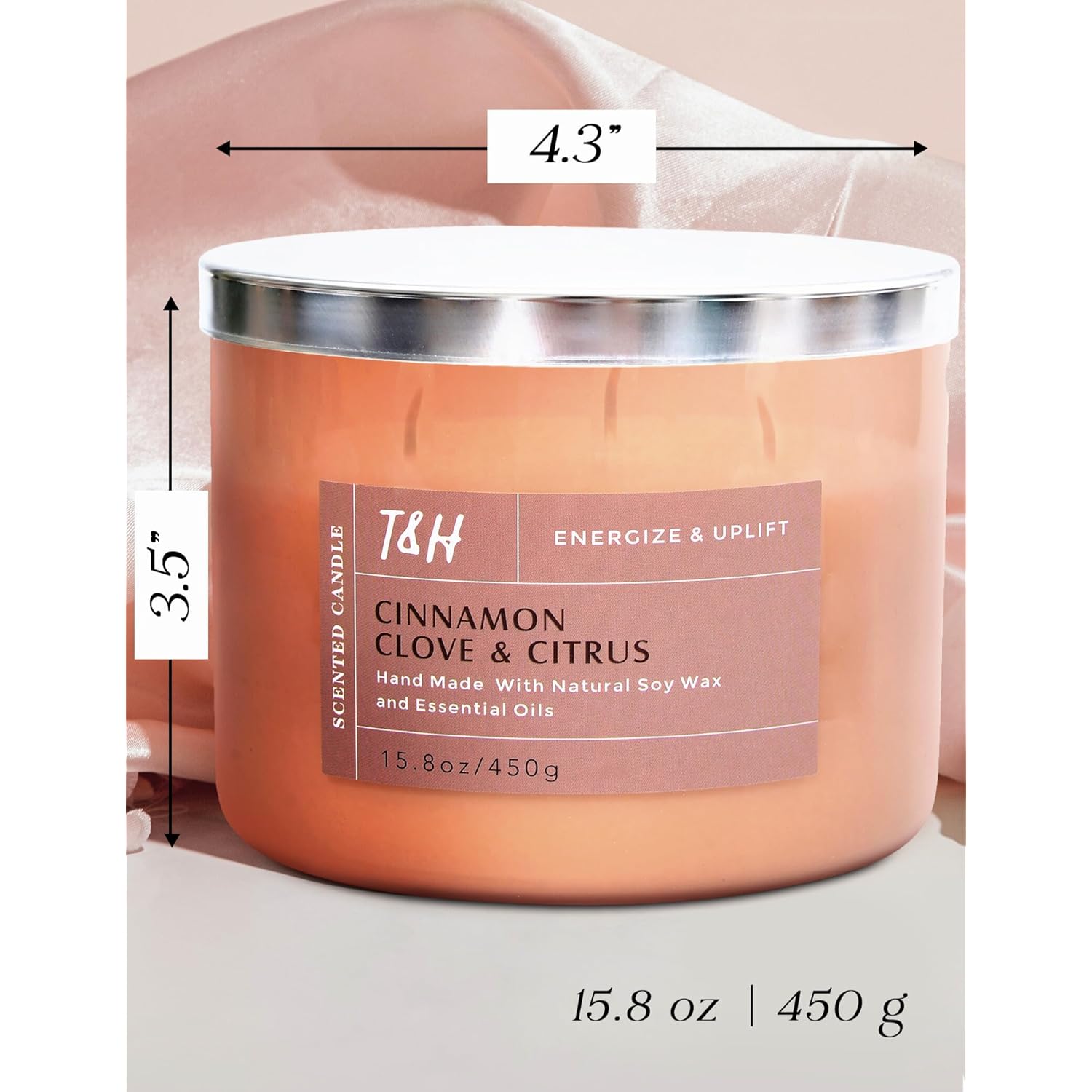 Cinnamon Clove Citrus 3 Wick Soy Candle Large 15.8Oz | Spiced Orange Scented Candles For Home | Clean Burn Long Lasting Candle | Warm Cozy Aromatherapy Candle | Housewarming Birthday Gift