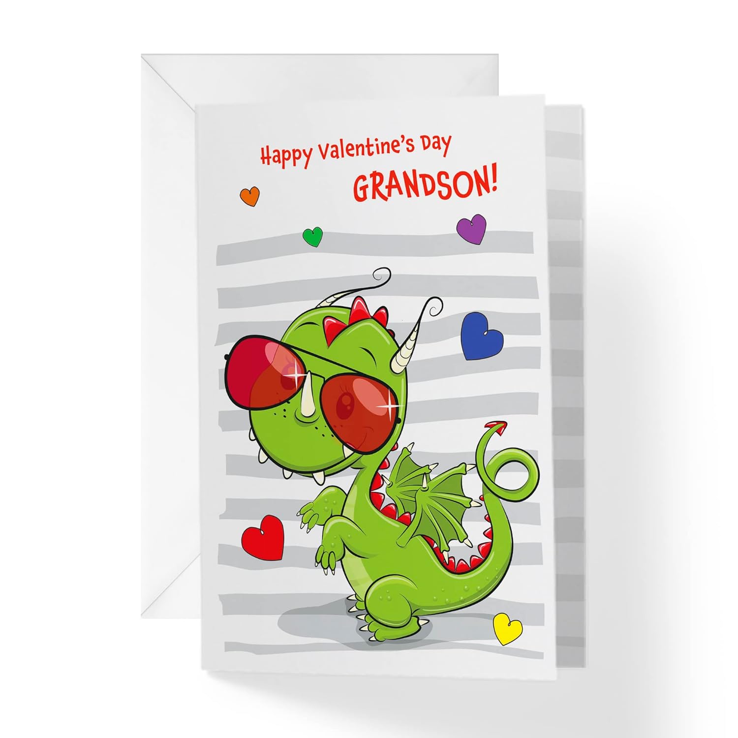Single Valentine’S Day Card For Grandson | Cool Dragon With Blank Image For Coloring | Your Purchase Helps Animals In Need | 5”X7.5” | Vday Card With Envelope | Made In Usa | Female