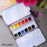 Mairtini Academy Grade Brilliant Series Half-Pan Solid Watercolor Paint Set With Iron Case 12Pcs?Essential Colors?