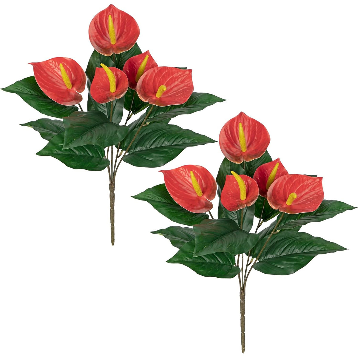 Anthurium Artificial Plants & Flowers, Fake Outdoor Flowers Bush Realistic Faux Tropical Flowers Bulk Silk Floral Stems For Home Garden Patio Table Centerpieces Grave Vase Decor (Red)
