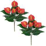 Anthurium Artificial Plants & Flowers, Fake Outdoor Flowers Bush Realistic Faux Tropical Flowers Bulk Silk Floral Stems For Home Garden Patio Table Centerpieces Grave Vase Decor (Red)