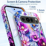 Pixel 9/9 Pro Case, Heavy Duty, Shockproof, 3-in-1 Hybrid, Slim, Floral Design