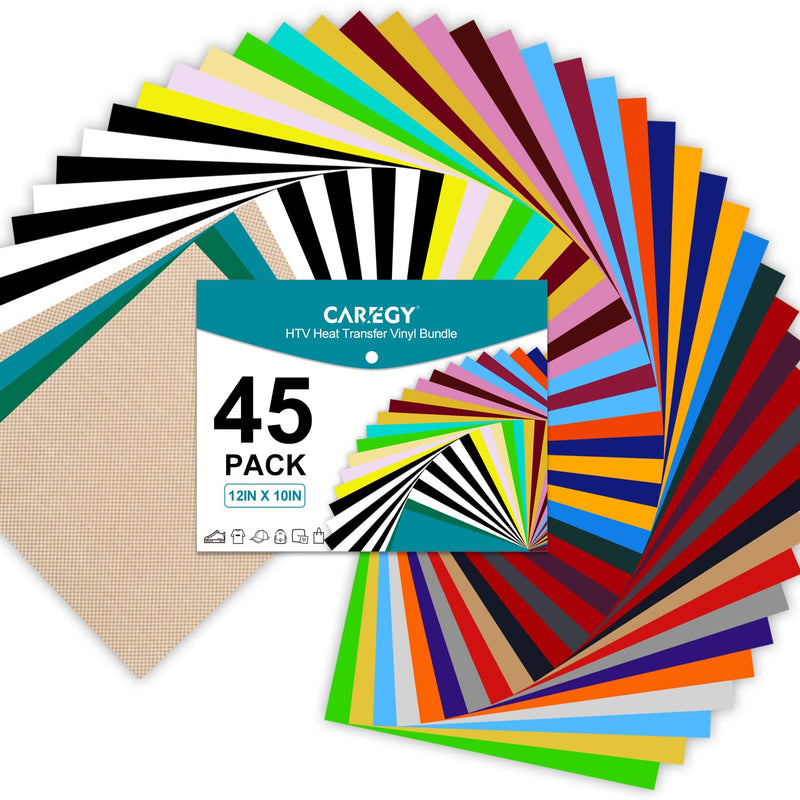 Heat Transfer Vinyl Htv Bundle 12"X10" - 45 Pack Includes 30 Pack Assorted Col