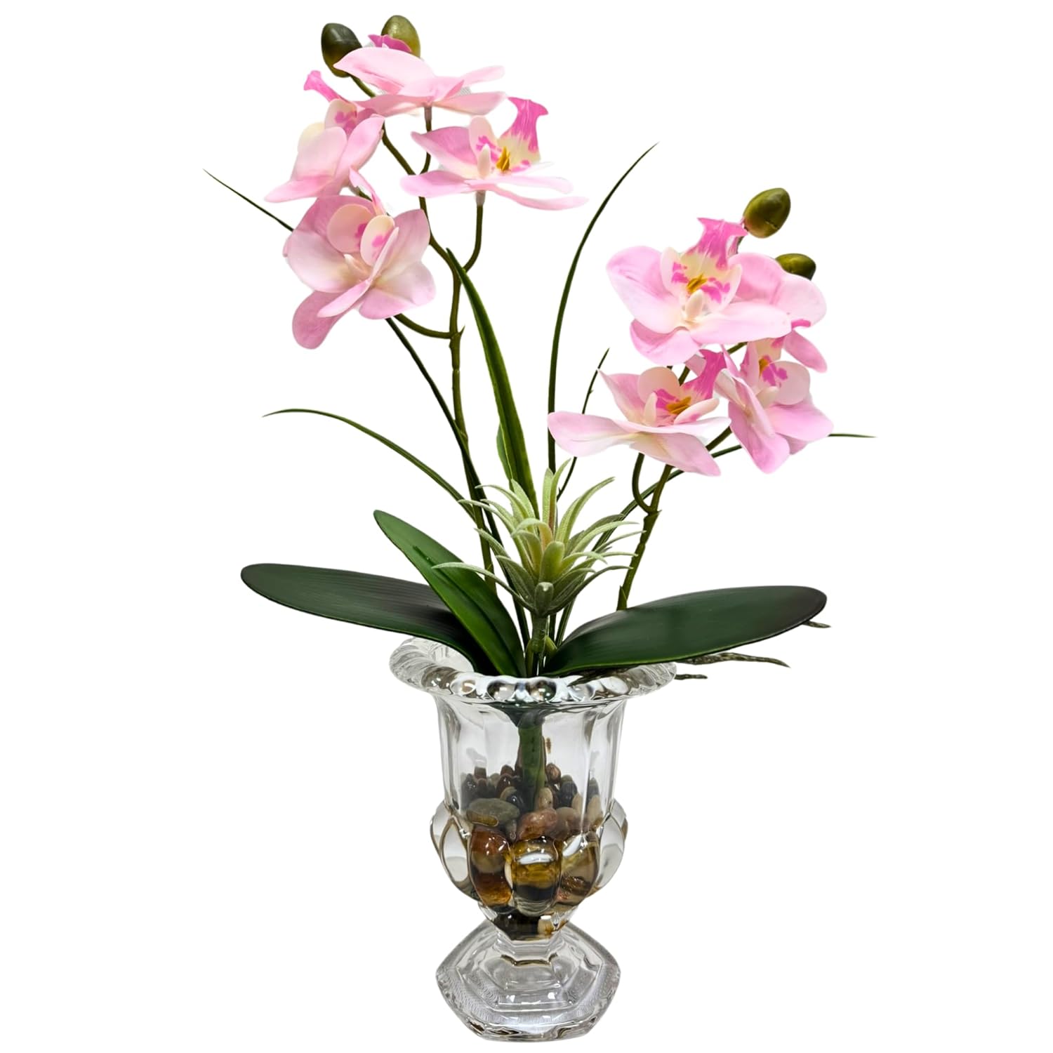 Artificial Pink Orchid Flowers In Glass Vase Phalaenopsis Flowers Potting And Fake Fleshiness Ornament For Home Bathroom Office Table Centerpiece Room Decorations