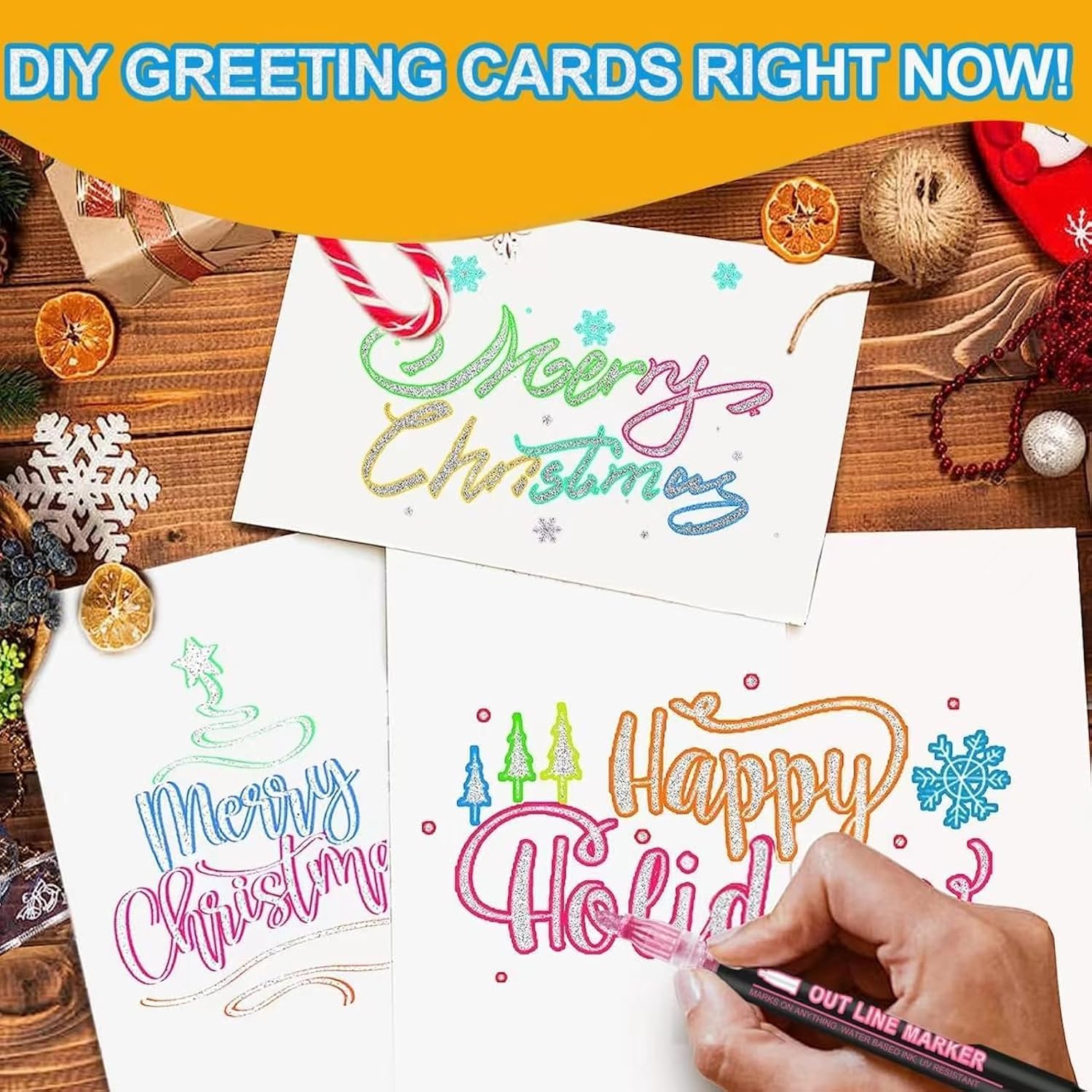 Double Line Outline Markers 24 Colors Super Squiggles Glitter Markers Self Outline Metallic Markers, Doodle Shimmer Markers Drawing Pens For Christmas Greeting Card, Birthday Gift, Diy Art Crafts