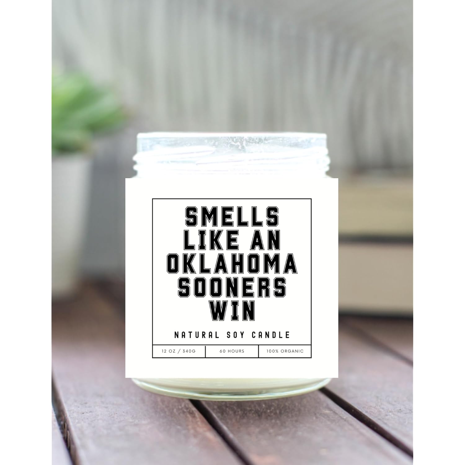 Smells Like An Oklahoma Sooners Win - Scented Soy Wax Candle (8.0 Oz) 50-60 Hour Burn Time, Cotton Wick, Frosted White Glass Jar (Vanilla)