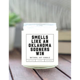 Smells Like An Oklahoma Sooners Win - Scented Soy Wax Candle (8.0 Oz) 50-60 Hour Burn Time, Cotton Wick, Frosted White Glass Jar (Vanilla)