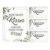 How Many Kisses For The Soon To Be Mrs Greenery White Bridal Shower Game 1 Sign + 30 Cards
