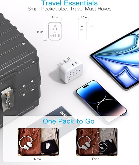 Cruise Travel Power Strip 4 Outlets 4 USB Ports 2 USB C Wall Outlet Extender White