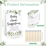 61 Pcs Baby Shower Games, Greenery Name Suggestion Sign 50 Funny Baby Shower Name Suggestion Cards With 10 Pencils For Gender Reveal Birthday Party Supplies Decorations