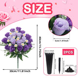 Artificial Cemetery Flowers For Grave Memorial Day Flowers For Cemetery,2Pack Artificial Silk Roses Daisy Bouquets With Cemetery Vases For Outdoor Grave Decorations ? (Purple)