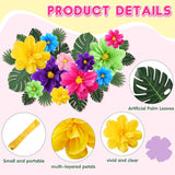 42 Pcs Tissue Paper Flowers Faux Palm Leaves Set 12 Pcs 20''/10'' Colorful Giant Paper Flowers And 30 Pcs Tropical Leaves For Summer Hawaiian Luau Mexican Fiesta Birthday (Stylish Colors)