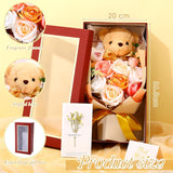 9.45 X 15.7 Inch Valentine'S Day Bear Flower Bouquet Gift Box Artificial Rose Flower Bouquet Baby'S Breath Greeting Card For Women Girlfriend Her Mother Wife Proposal Anniversary(Champagne)