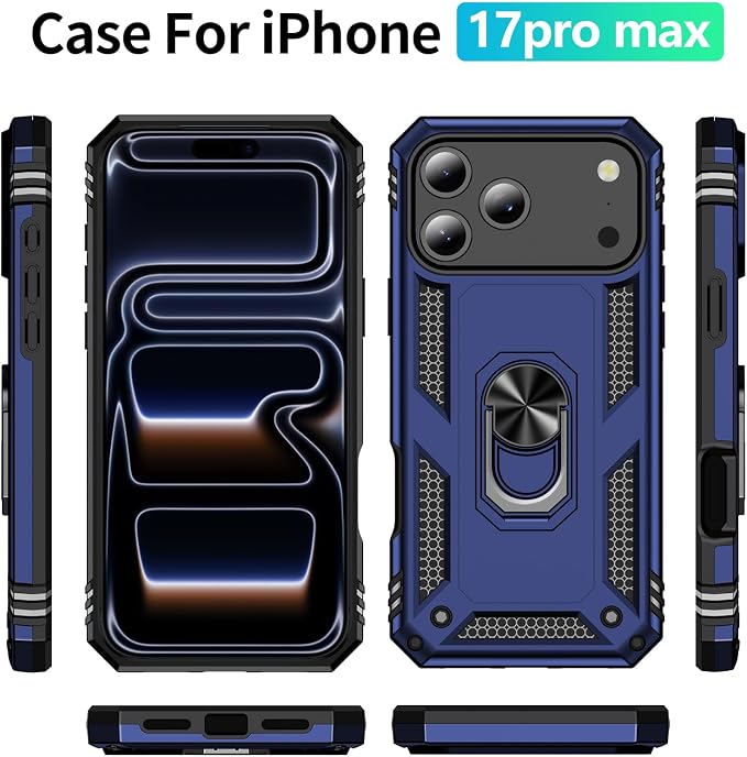iPhone 18 Pro Max Case iPhone 17 Pro Max Case with Built-in Kickstand Blue Full Body Cover