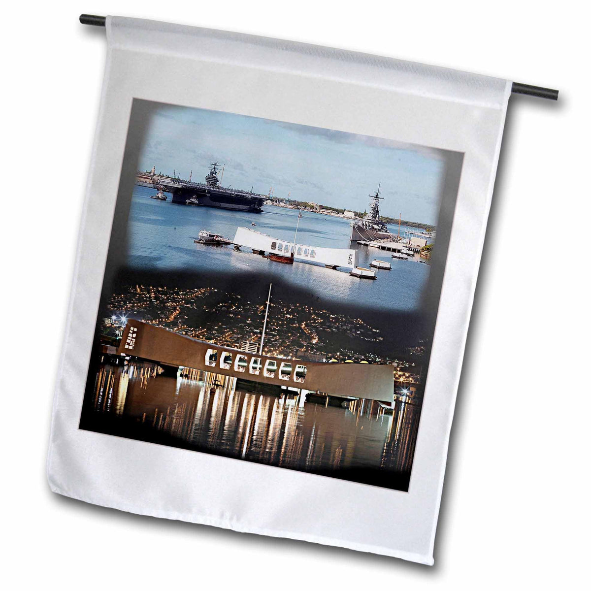 3dRose fl_107070_1 USS Abraham Lincoln, USS Arizona Memorial Day and Night Pearl Harbor Garden Flag, 12 by 18-Inch