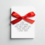 Valentine’S Day Love & Appreciation Card – Minimalist Keepsake Greeting Card With Red Bow – For Everything You Are And All That You Do - A Thoughtful Way To Say What Matters – Includes Envelope