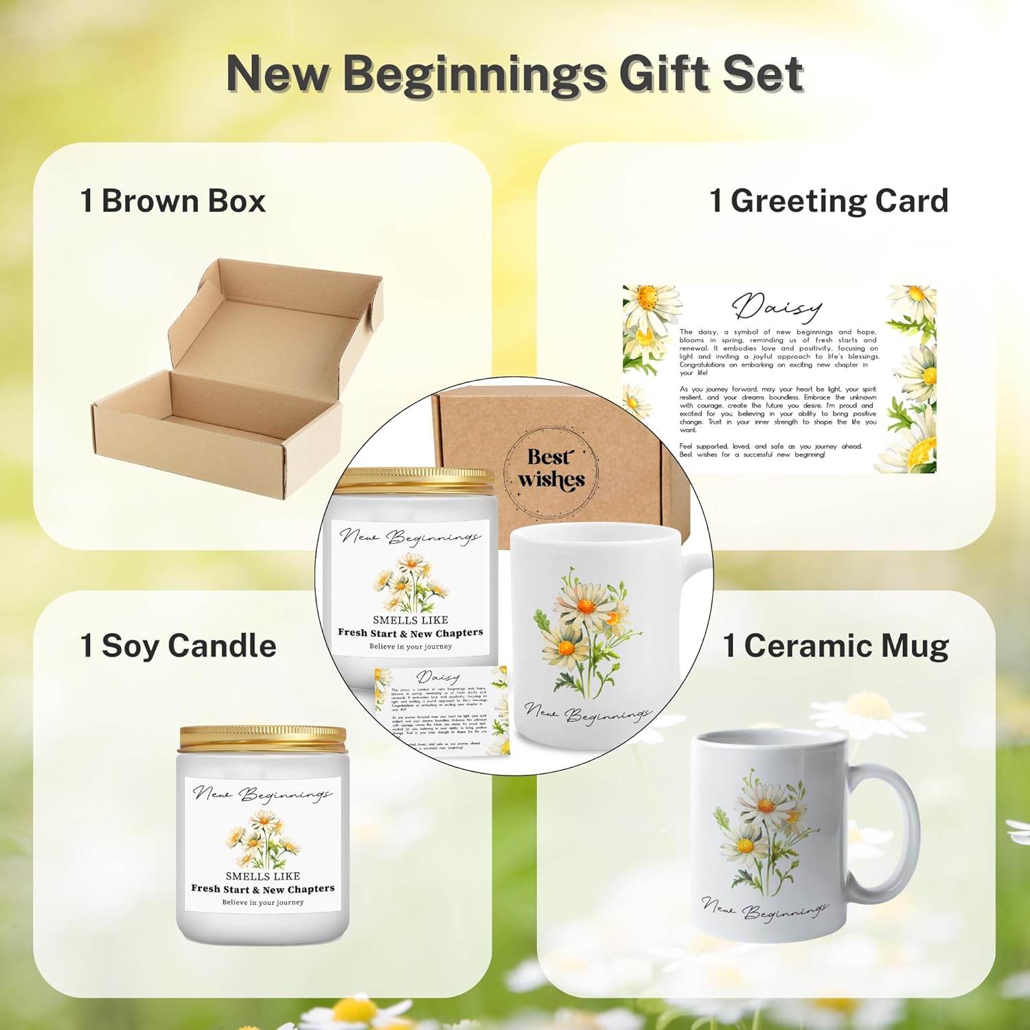 New Beginnings Gifts For Women - Happy New Year Gift - Daisy Mug Candle - Congratulations New Job, New Home, Divorce, Goodbye, Good Luck, Graduation, Leaving Job, Going Away Gifts For Coworkers Women