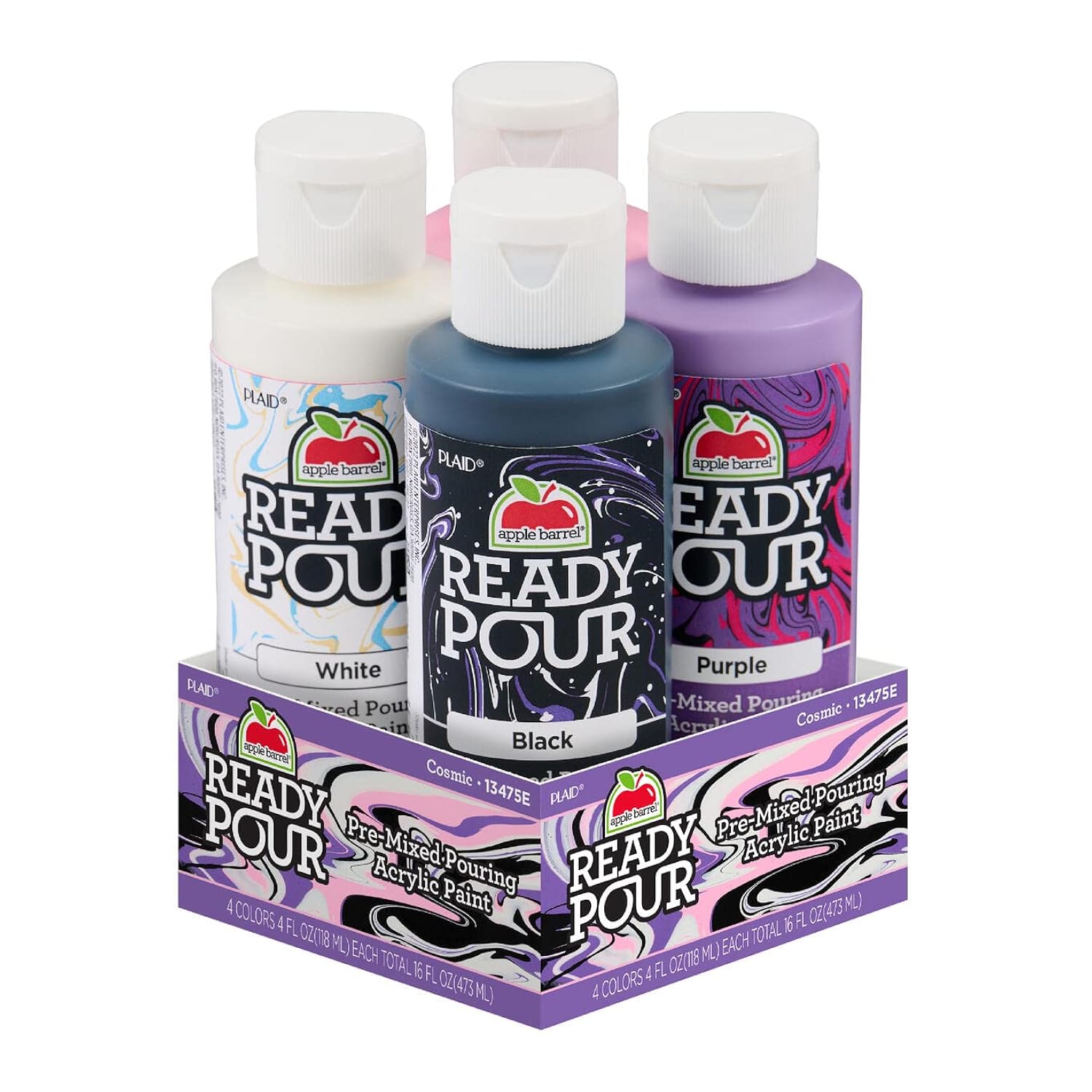 Apple Barrel Cosmic Pre-Mixed Pouring Paint Set, Set of 4 Fluid Ready Pour Paints Perfect for DIY Arts and Crafts Projects, 13475E