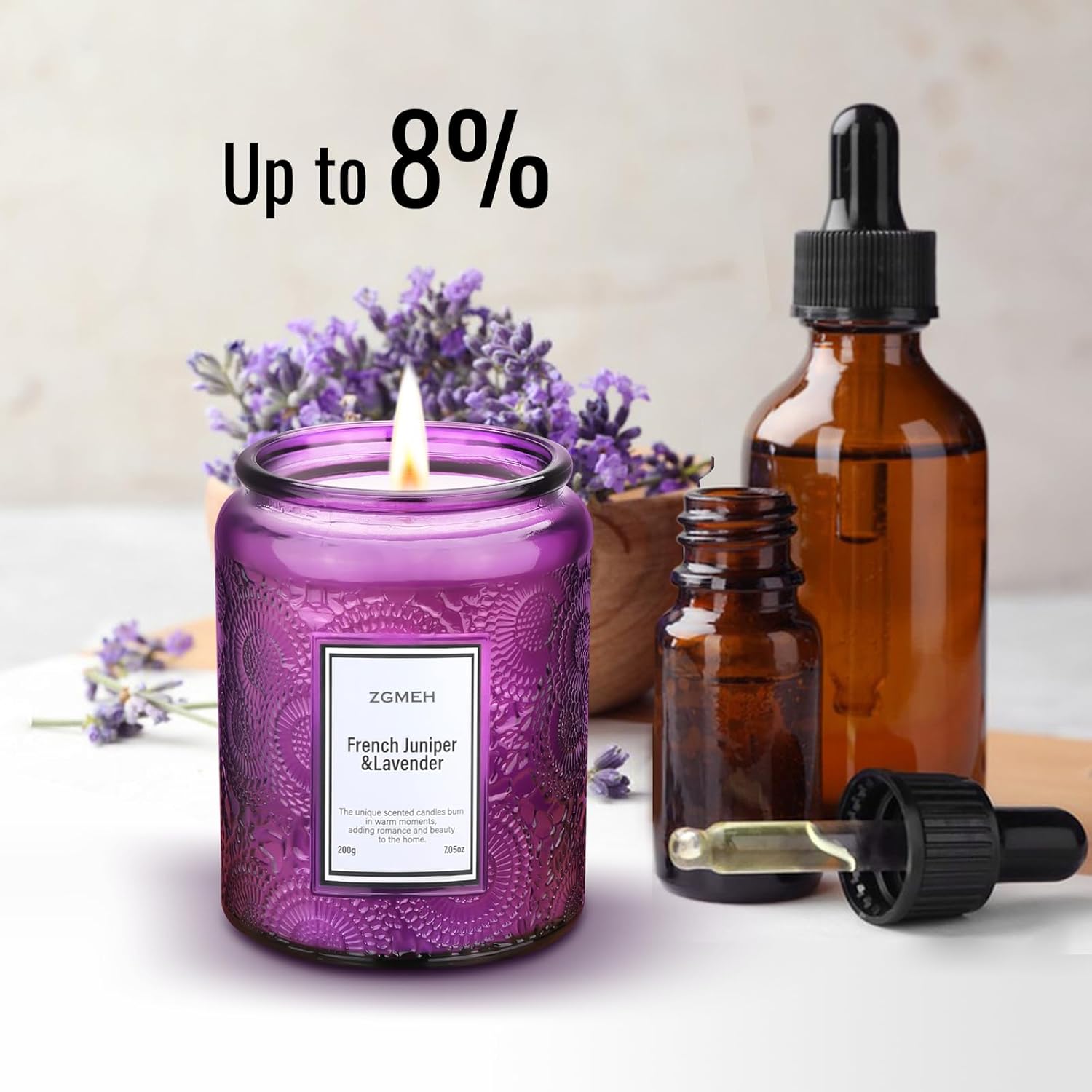 Jar Candles Lavender Home Scented - 100% Natural Soy Wax & 1 Cotton Wick,Luxury Embossed Bottle Candle,Scented Jar Candle Gift For Women/Men 7.05Oz/40 Hours Burn Time