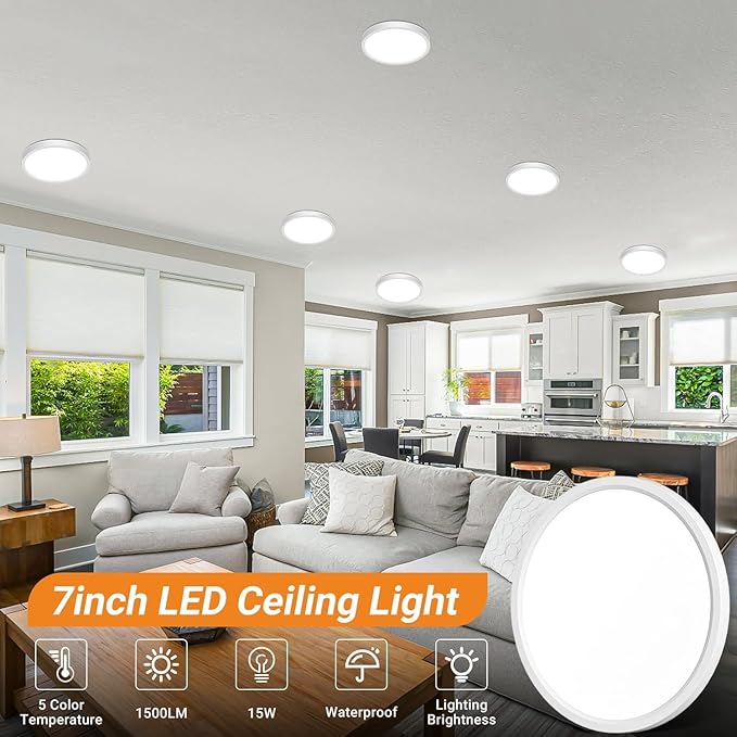 4 Pack 7 Inch LED Flush Mount Ceiling Lights 1500LM Adjustable White Fixtures