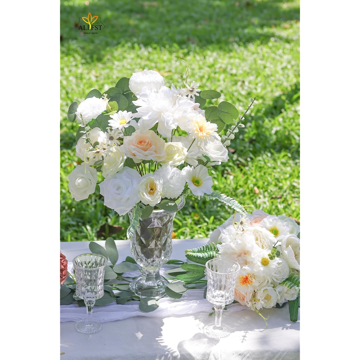 Artificial Flowers Combo Box Set White Flower Silk Cake Flowers For Diy Wedding Bridal Bouquets Baby Shower Centerpieces Floral Arrangements Party Tables Home Decorations
