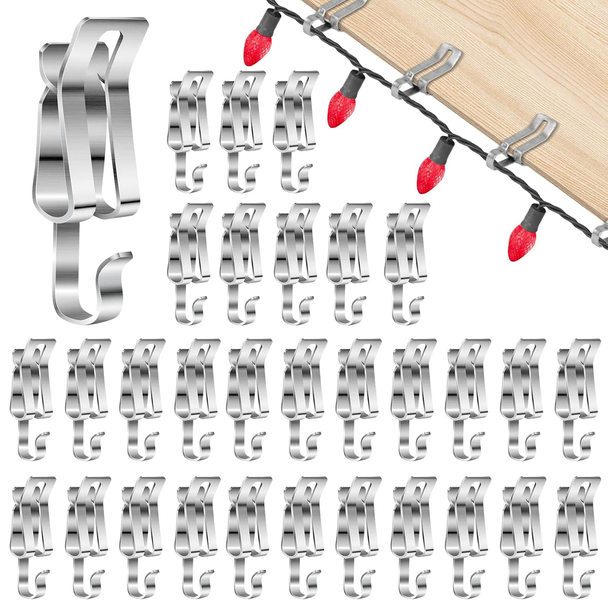 Christmas Lights Clips Metal Christmas Lights Gutter Hooks Outdoor Seasonal Gutter Clips For Shingles Roof Holiday Decoration (50 Pcs)