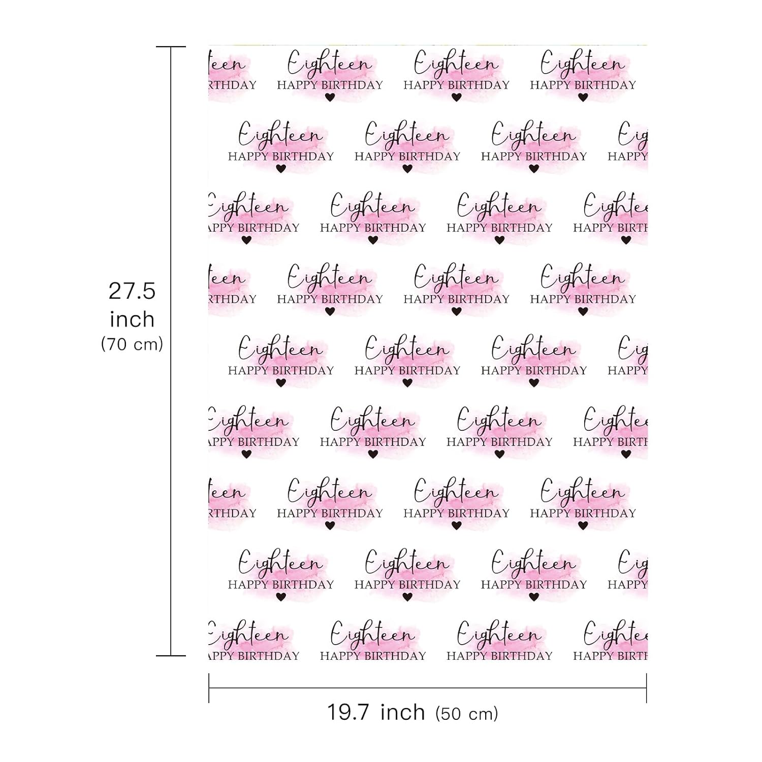 18Th Birthday Wrapping Paper Sheet - 6 Sheets Blusher And Eighteen Happy Birthday Design Folded Flat For Girl Bday, Party - 19.7 Inch X 27.5 Inch Per Sheet