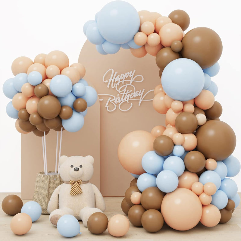 156Pcs Brown Blue Balloon Garland Arch Kit, Bear Baby Shower Decoratio