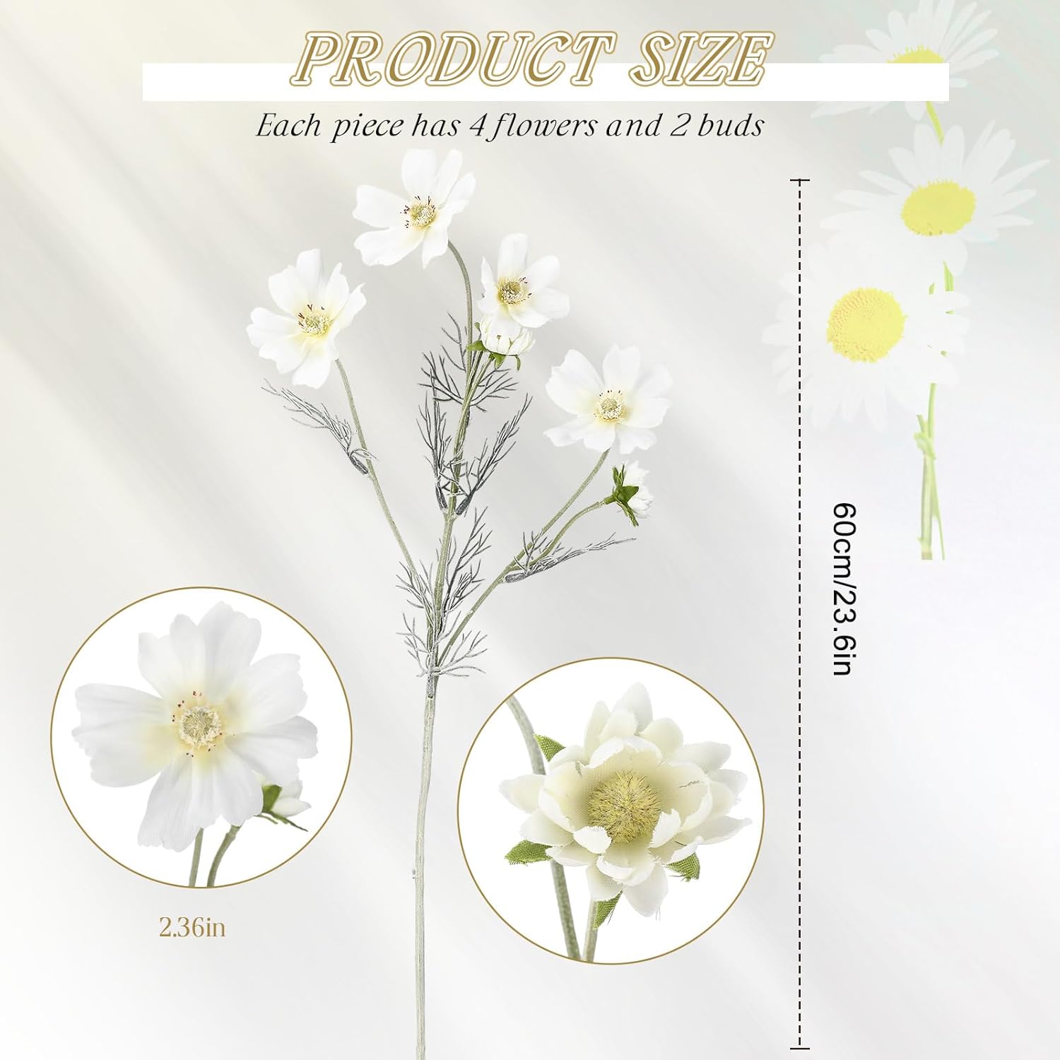 12 Pcs White Cosmos Artificial Flowers 23.6'' Fake Cosmos Wildflowers Silk Calliopsis Flower Arrangements Faux Bouquets Decorations For Wedding Bridal Shower Table Home Garden Party Decor