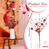 24 Pcs Valentine'S Day Artificial Berry Flower Stems Heart Shape Floral Picks Sprays Branches For Spring Mother'S Day Xmas Bridal Wedding Decoration Table Decor Vase Filler(Red)