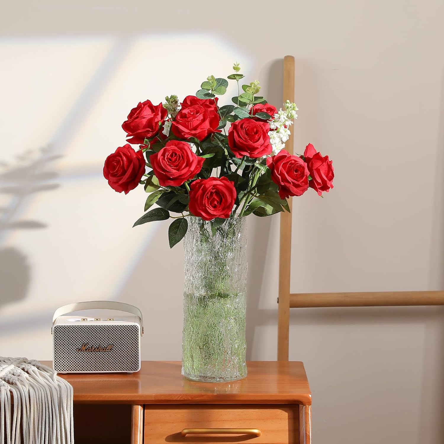 12Pcs Artificial Flowers Fake Roses, Realistic Silk Long Stem Red Roses Bouquet For Wedding Centerpiece Home Decor Party & Valentines