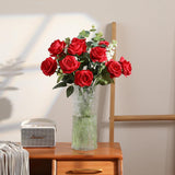 12Pcs Artificial Flowers Fake Roses, Realistic Silk Long Stem Red Roses Bouquet For Wedding Centerpiece Home Decor Party & Valentines