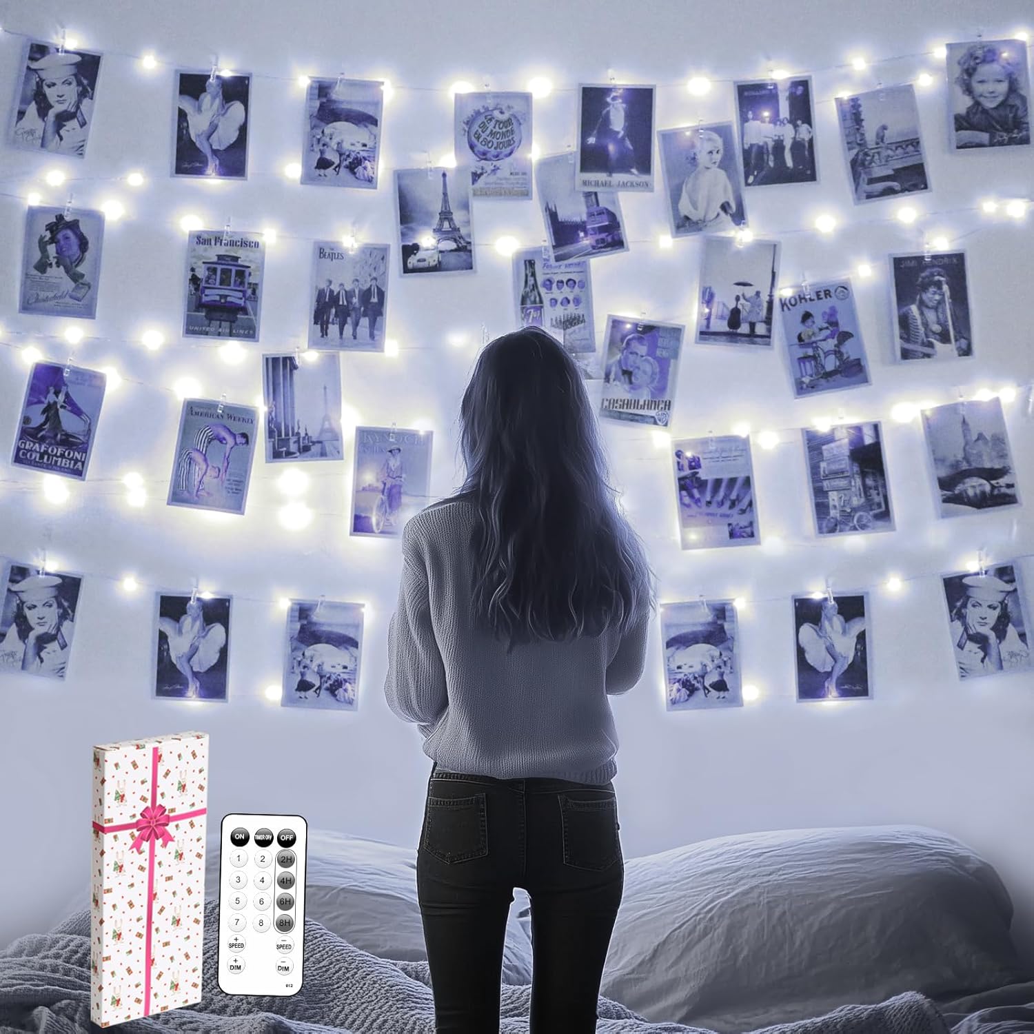 Photo Clips String Lights For Girls: Usb Powered 40Ft 120Led 50Clips - Waterproof/8 Modes/Remote/Timer Fairy Light For B