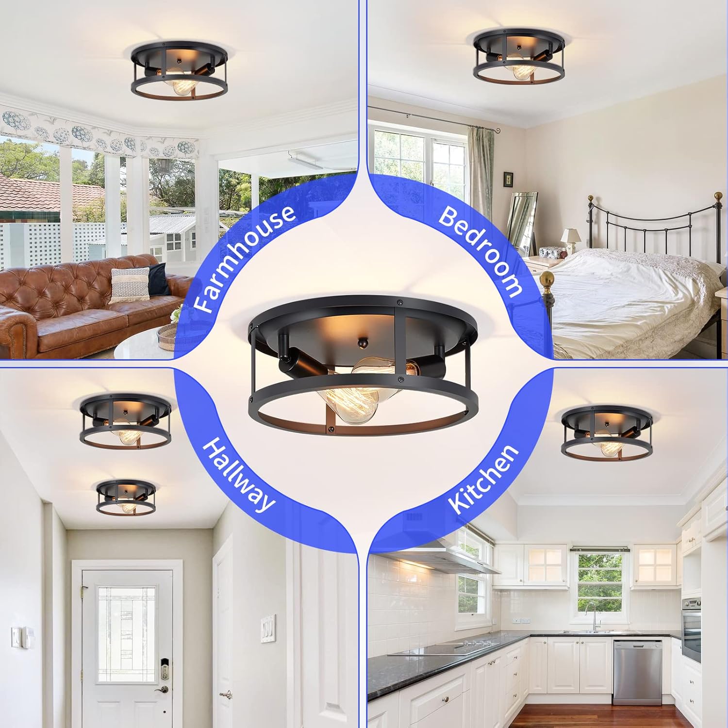 2 Pack Black Flush Mount Ceiling Lights 13 Inch Farmhouse Hallway Bedroom Fixtures