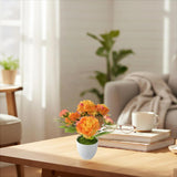 2 Packs Small Fake Potted Flowers Artificial, Orange Artificial Ranunculus Flowers For Home Indoor Wedding Office Dinning Living Room Bathroom Coffee Table Winter Spring Decor